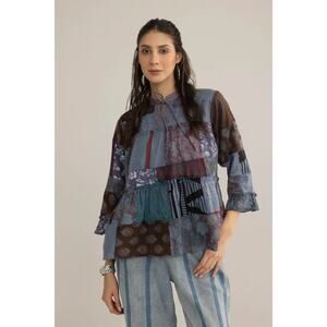 NWT Boutique Boho Mixed Patchwork 3/4 Sleeve Top by Bohera